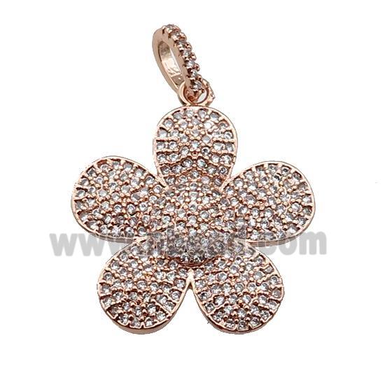 copper Flower pendant pave zircon, rose gold