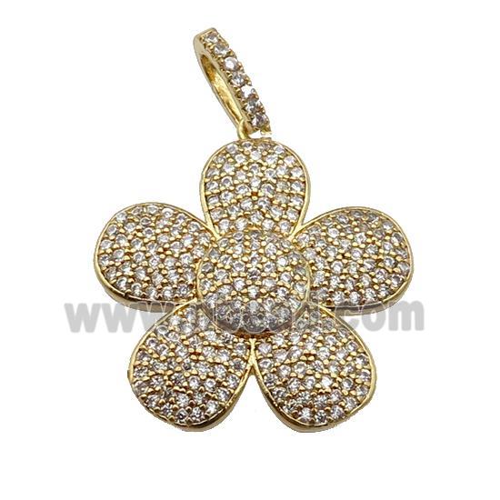 copper Flower pendant pave zircon, gold plated