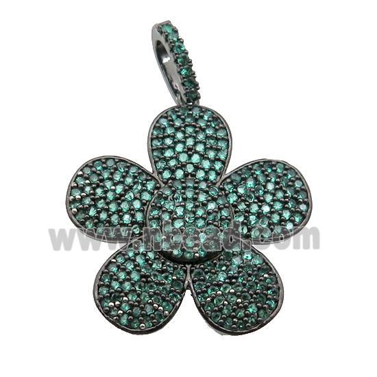 copper Flower pendant pave green zircon, black plated