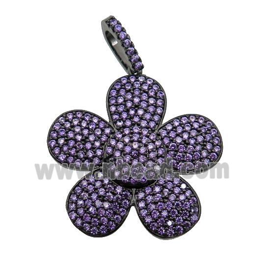 copper Flower pendant pave purple zircon, black plated