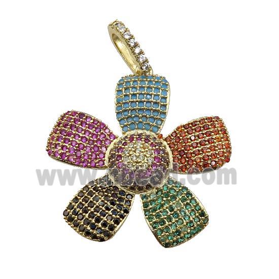 copper Flower pendant pave zircon, multicolor, gold plated