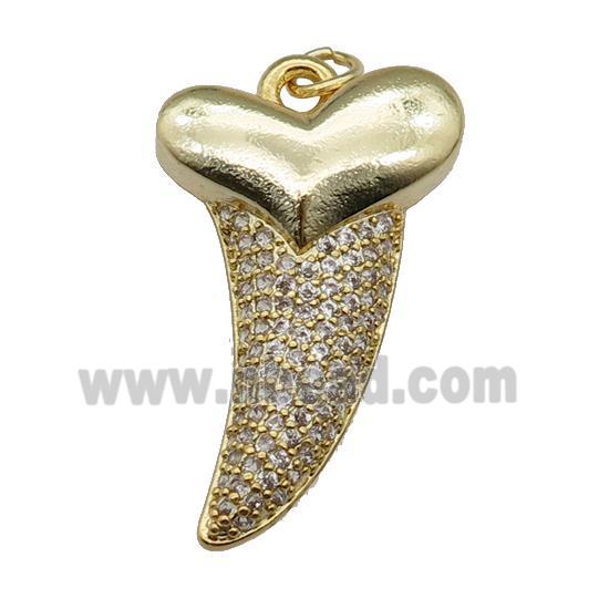 copper sharktooth charm pendant pave zircon, gold plated