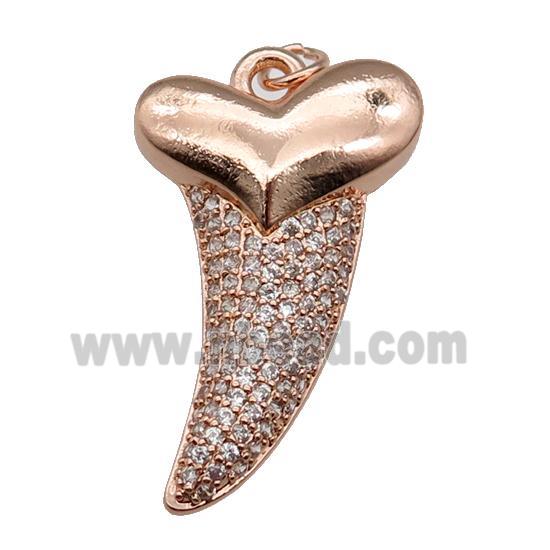 copper sharktooth charm pendant pave zircon, rose gold