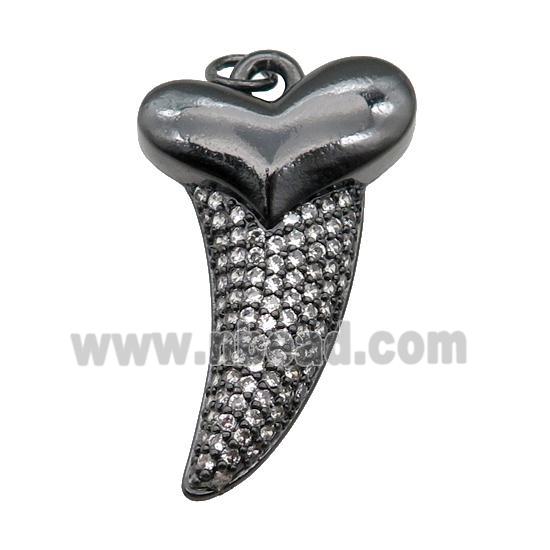 copper sharktooth charm pendant pave zircon, black plated