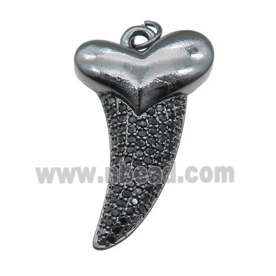 copper sharktooth charm pendant pave zircon, black plated