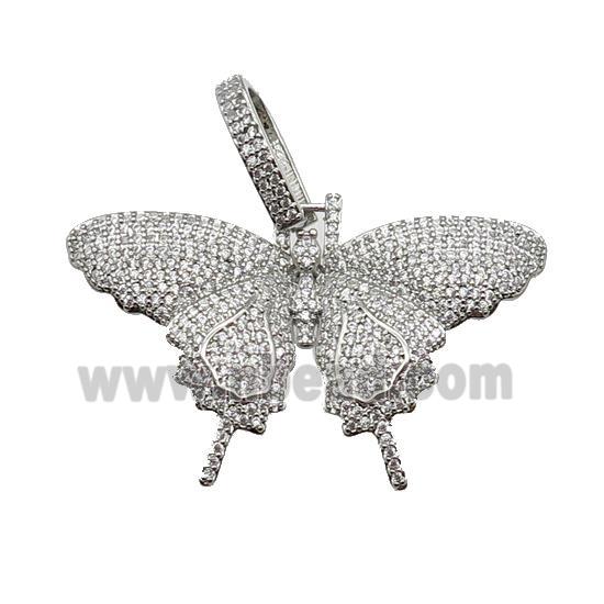 copper Butterfly charm pendant pave zircon, platinum plated