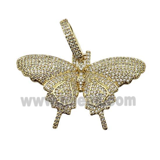 copper Butterfly charm pendant pave zircon, gold plated