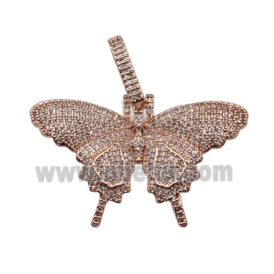 copper Butterfly charm pendant pave zircon, rose gold