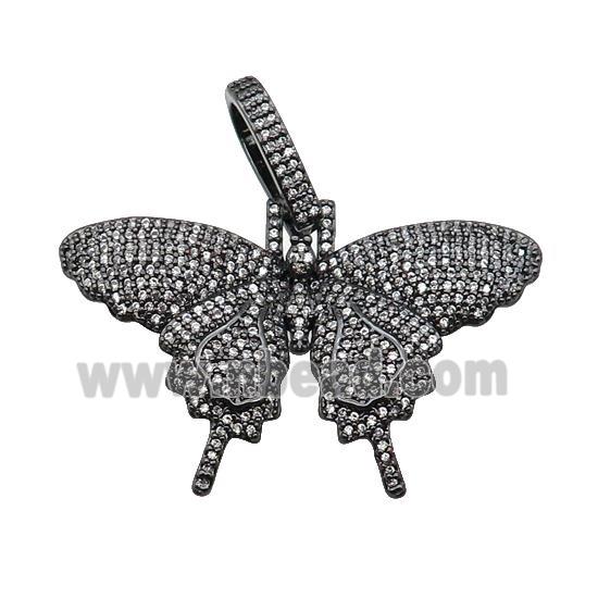 copper Butterfly charm pendant pave zircon, black plated