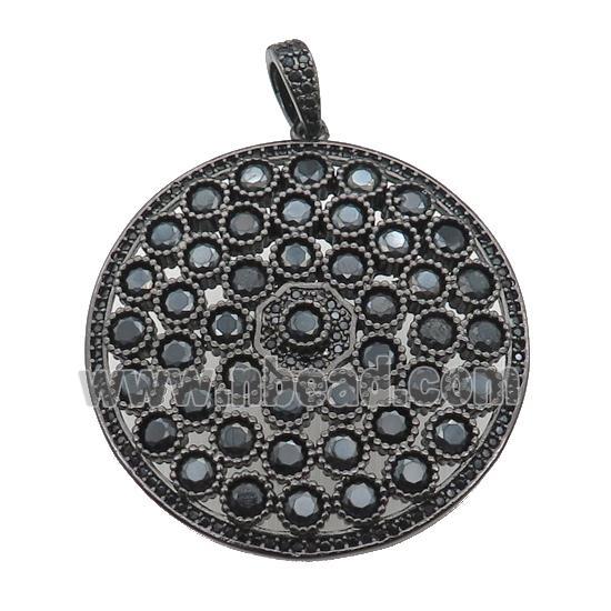 copper circle pendant pave zircon, black plated