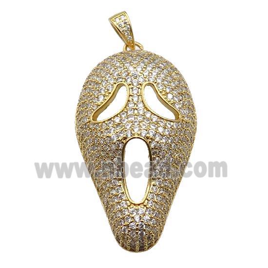 copper Halloween skull charm pendant pave zircon, gold plated