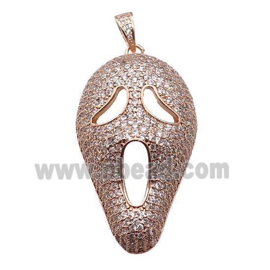 copper Halloween skull charm pendant pave zircon, rose gold