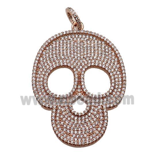copper Skull charm pendant pave zircon, rose gold