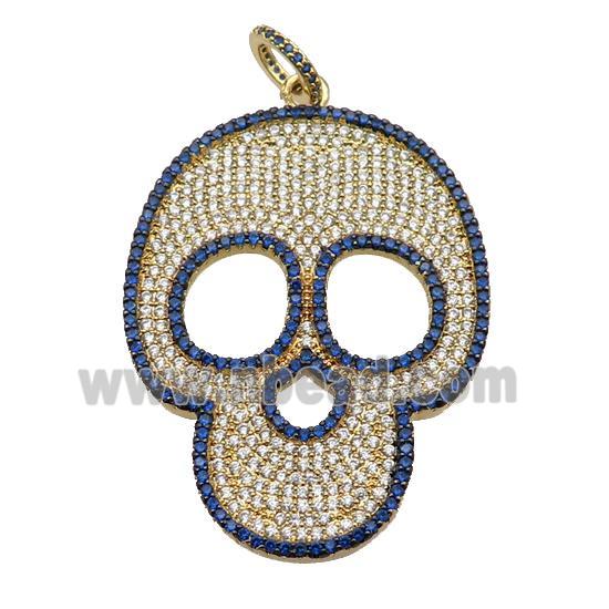 copper Skull charm pendant pave zircon, gold plated