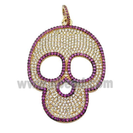 copper Skull charm pendant pave zircon, gold plated
