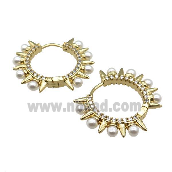 copper Hoop Earring paved zircon with pearlized glass, gold plated