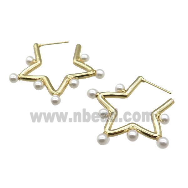 copper Stud Earring with pearlized glass, gold plated