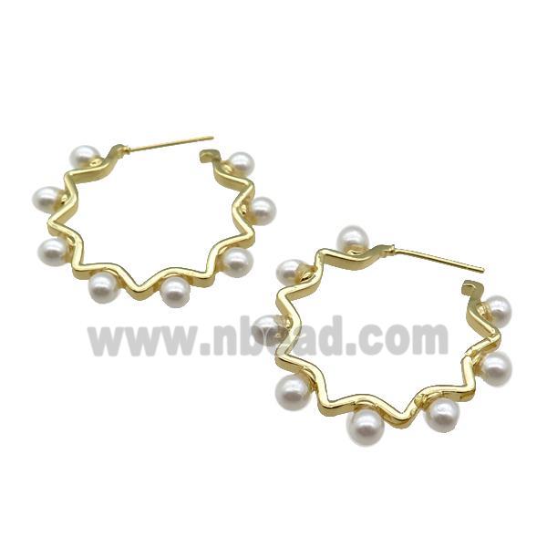 copper Stud Earring with pearlized glass, gold plated