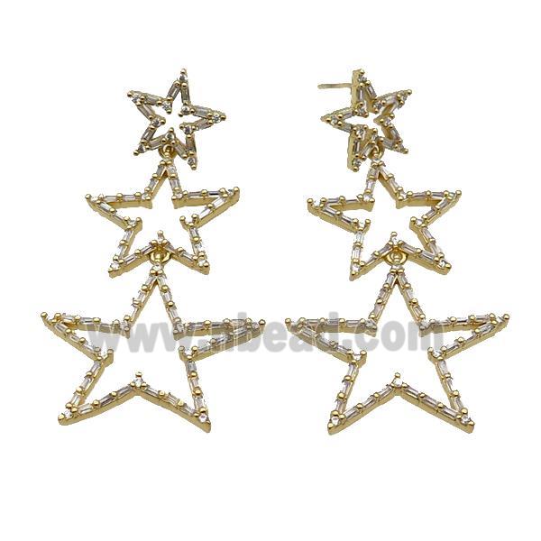 copper Stud Earring pave zircon, star, gold plated