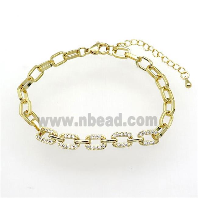 copper Bracelet paved zircon, adjustable, gold plated