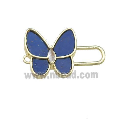 copper Butterfly connector pave Lapis, gold plated