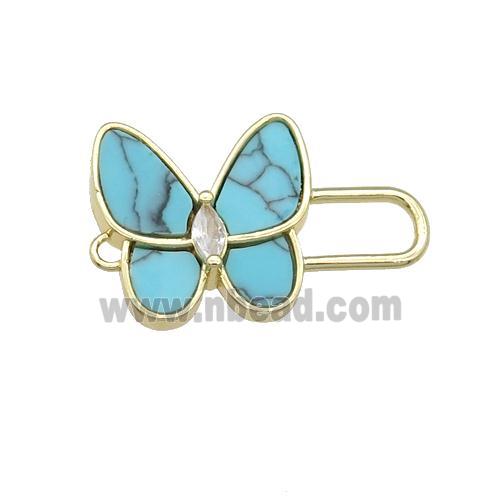 copper Butterfly connector pave Turquoise, gold plated