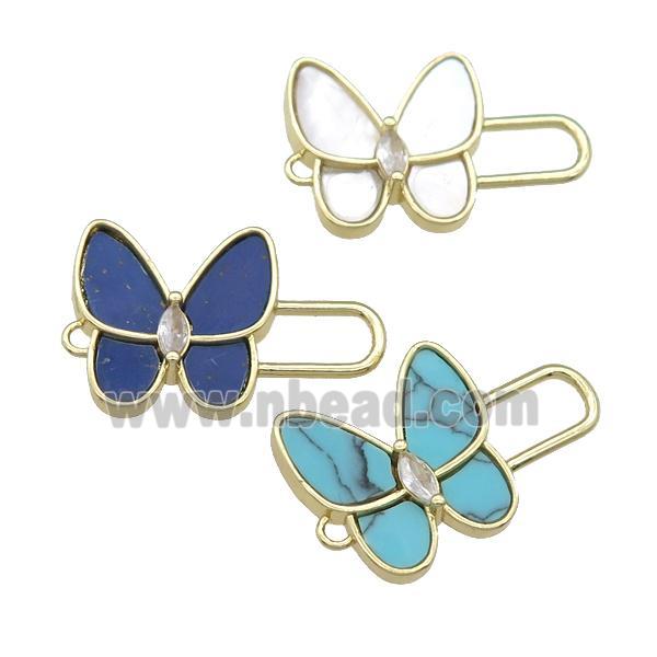 copper Butterfly connector pave stone, gold plated, mixed