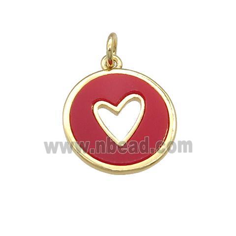 copper circle pendant pave stone, heart, gold plated