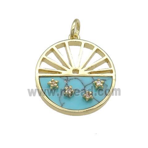copper circle pendant pave Turquoise, gold plated