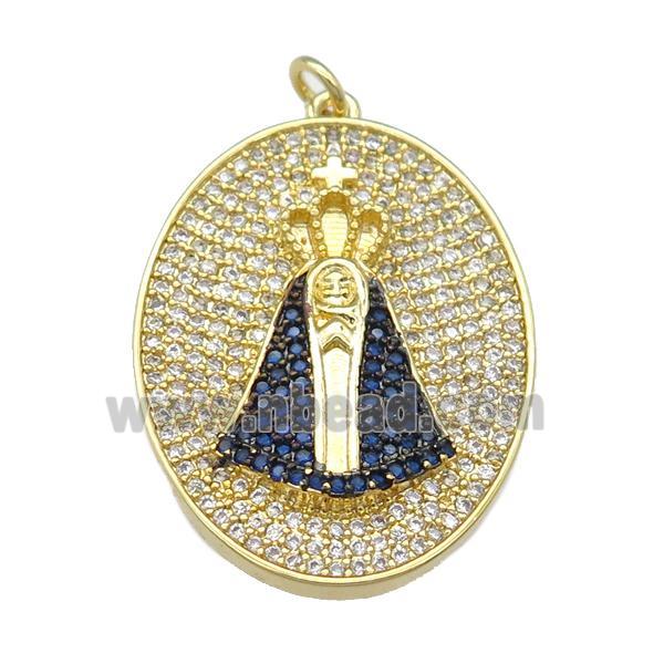 copper oval pendant paved zircon, gold plated