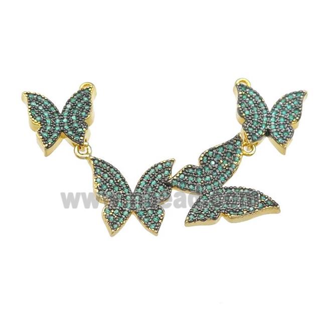 copper Butterfly link pendant paved green zircon, gold plated