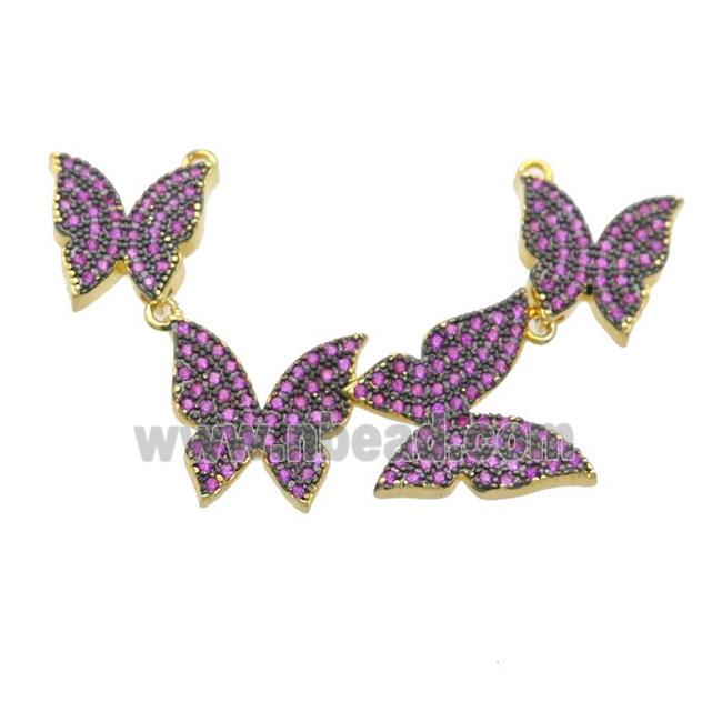 copper Butterfly link pendant paved hotpink zircon, gold plated