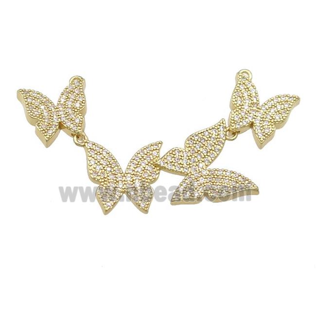 copper Butterfly link pendant paved zircon, gold plated