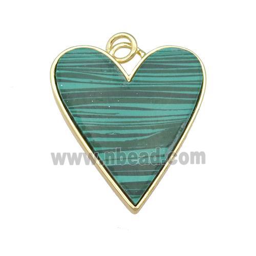copper Heart pendant paved Malachite, gold plated