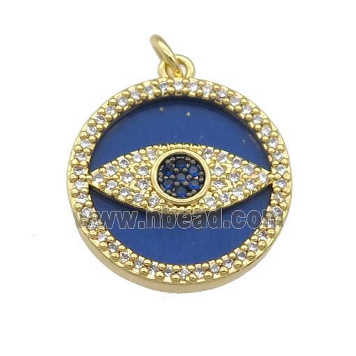 copper circle Eye pendant paved zircon, Lapis, gold plated