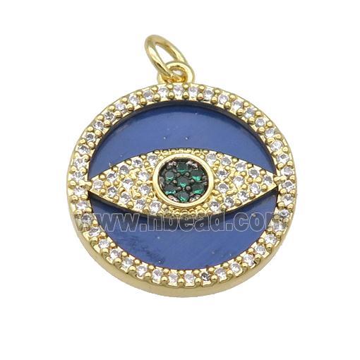 copper circle Eye pendant paved Lapis, zircon, gold plated