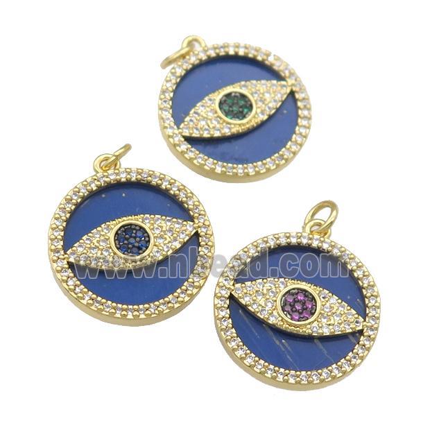 copper circle Eye pendant paved Lapis, zircon, gold plated, mixed