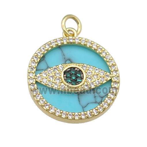 copper circle Eye pendant paved Turquoise, zircon, gold plated