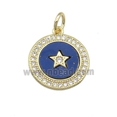 copper circle Star pendant paved Lapis, zircon, gold plated