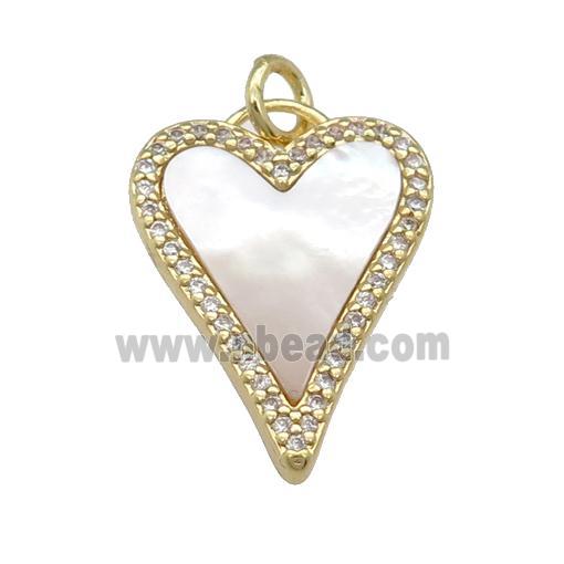 copper Heart pendant paved shell, zircon, gold plated