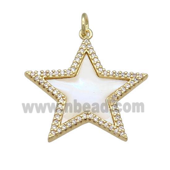 copper Star pendant paved shell, zircon, gold plated