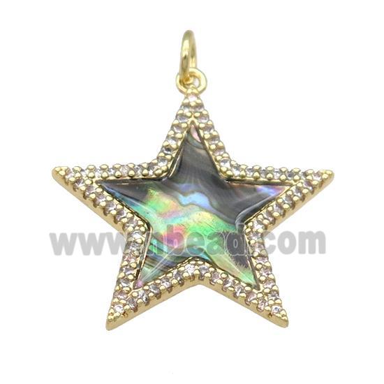copper Star pendant paved AbaloneShell, zircon, gold plated