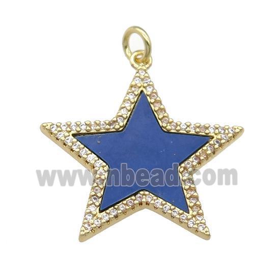 copper Star pendant paved Lapis, zircon, gold plated