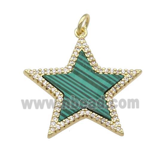copper Star pendant paved Malachite, zircon, gold plated