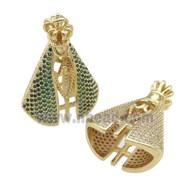 copper empress charm pendant paved green zircon, gold plated