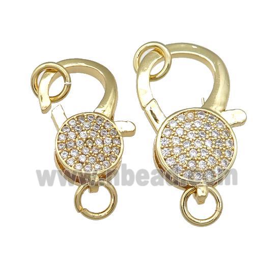 copper Lobster Clasp paved zircon, gold plated