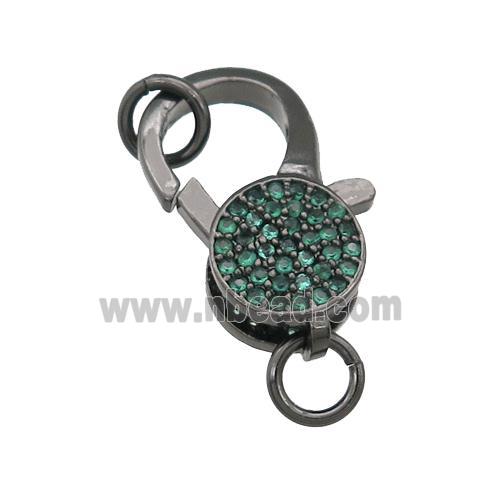 copper Lobster Clasp paved green zircon, black plated