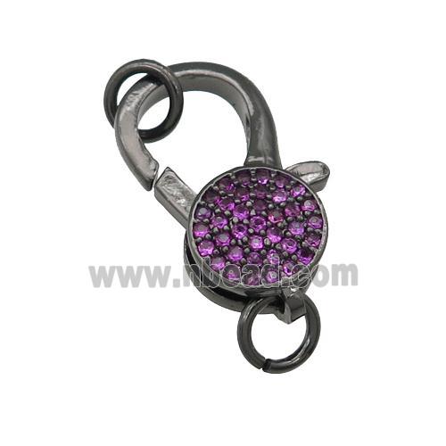 copper Lobster Clasp paved hotpink zircon, black plated