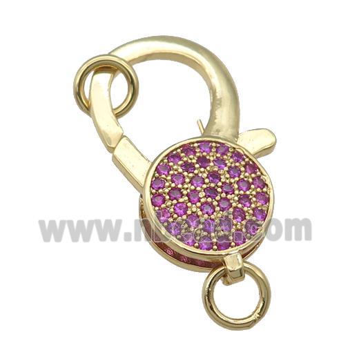 copper Lobster Clasp paved hotpink zircon, gold plated