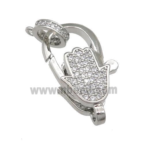 copper Lobster Clasp paved zircon, hand, platinum plated